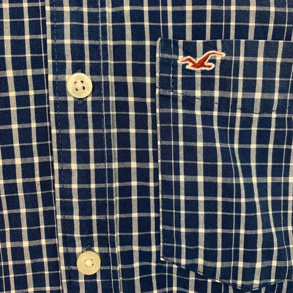 Hollister Shirt Men M Medium Blue Multi Checkered Cotton Long Sleeve Button Down - Picture 6 of 12